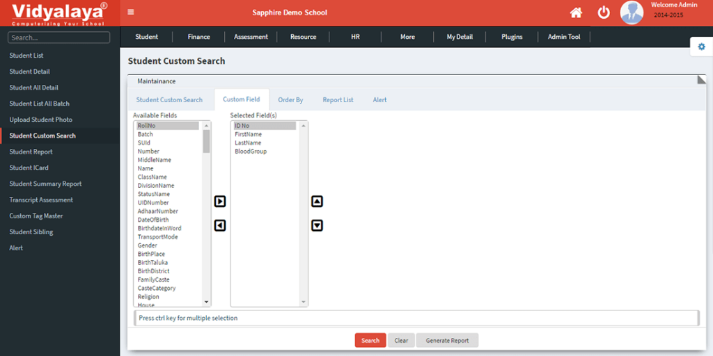 Customized-Report-in-Vidyalaya