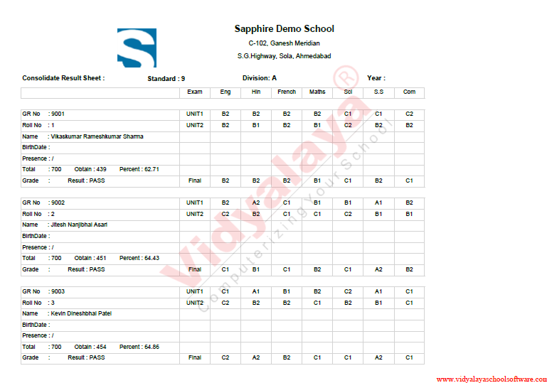 Vidyalaya-Student-Report